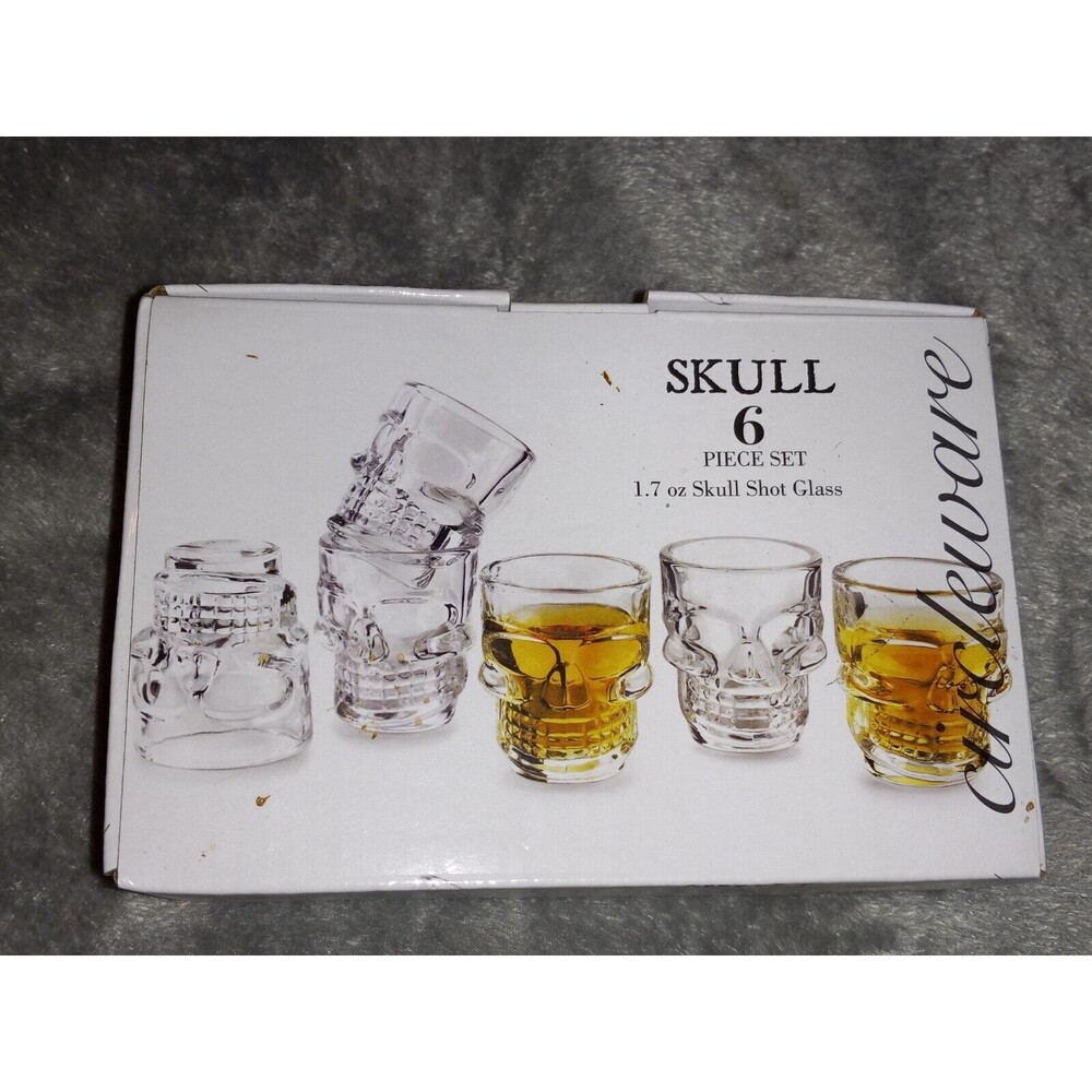 Clear Glass Skull Shot Glasses Set of 6